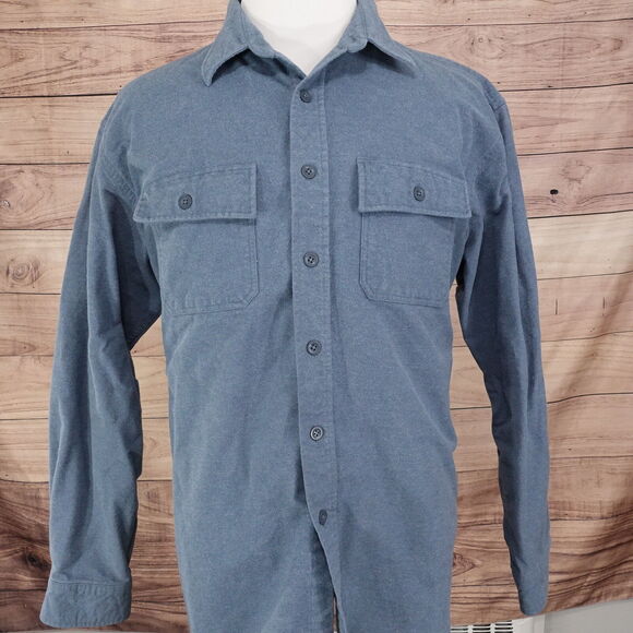 LL BEAN BLUE LONG SLEEVE THICK CHAMOIS CLOTH BUTTON DOWN SHIRT MENS XL REG WARM - Picture 3 of 6